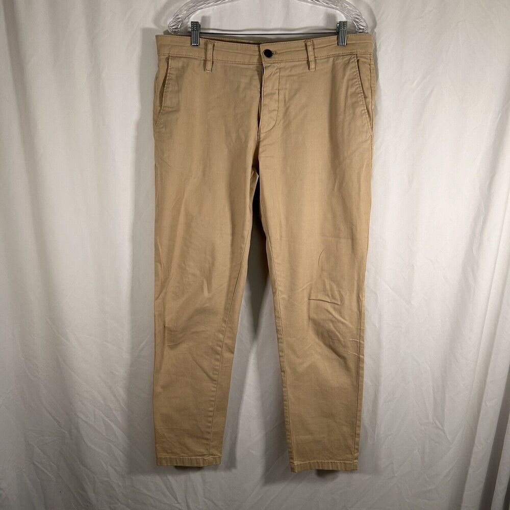 Zara Pants Men's 34 Khaki Denim Tan Pockets Cotton Blend Button Zip